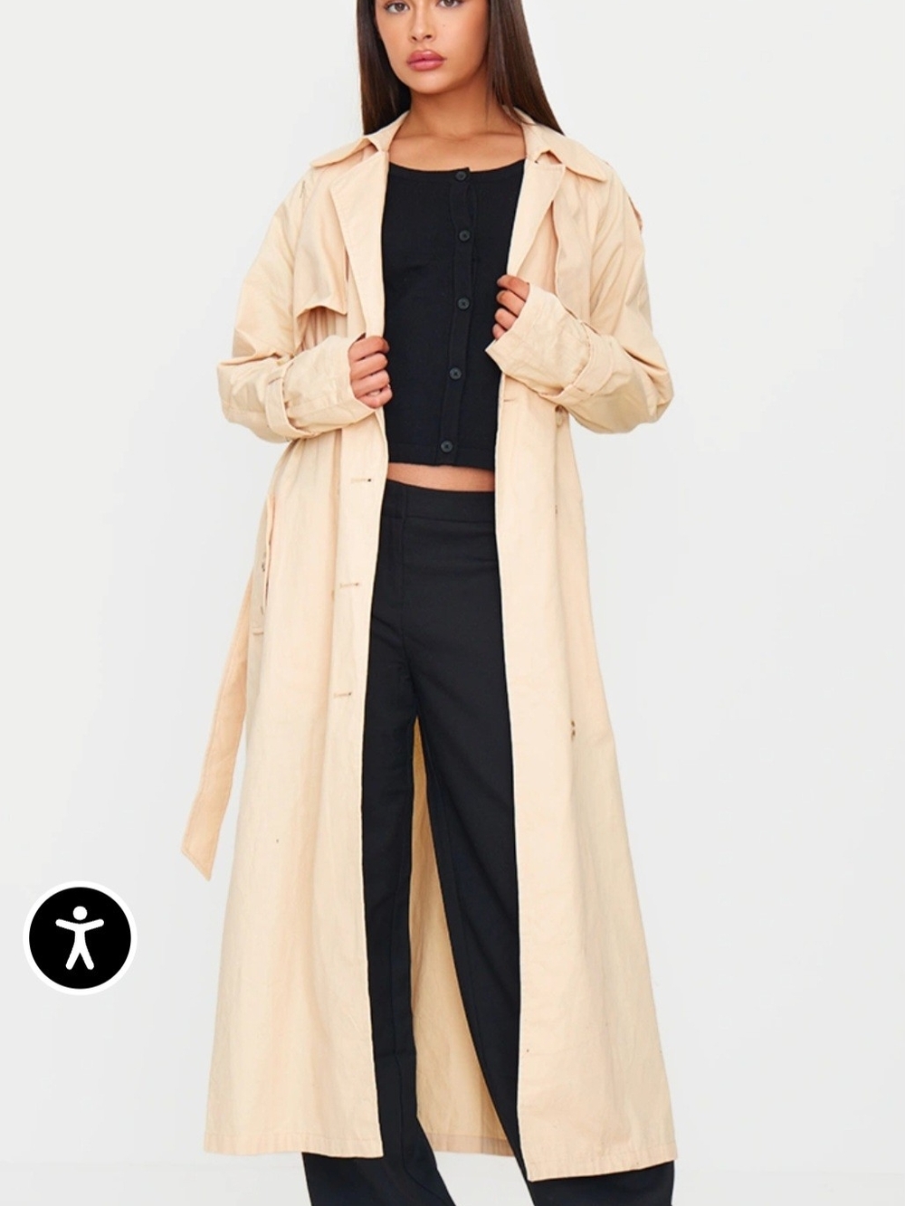 PrettyLittleThing Long Beige Trench Coat Size 4 NWT